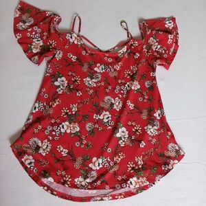 Kaileigh Red And White Floral Blouse With Cross Straps On Back